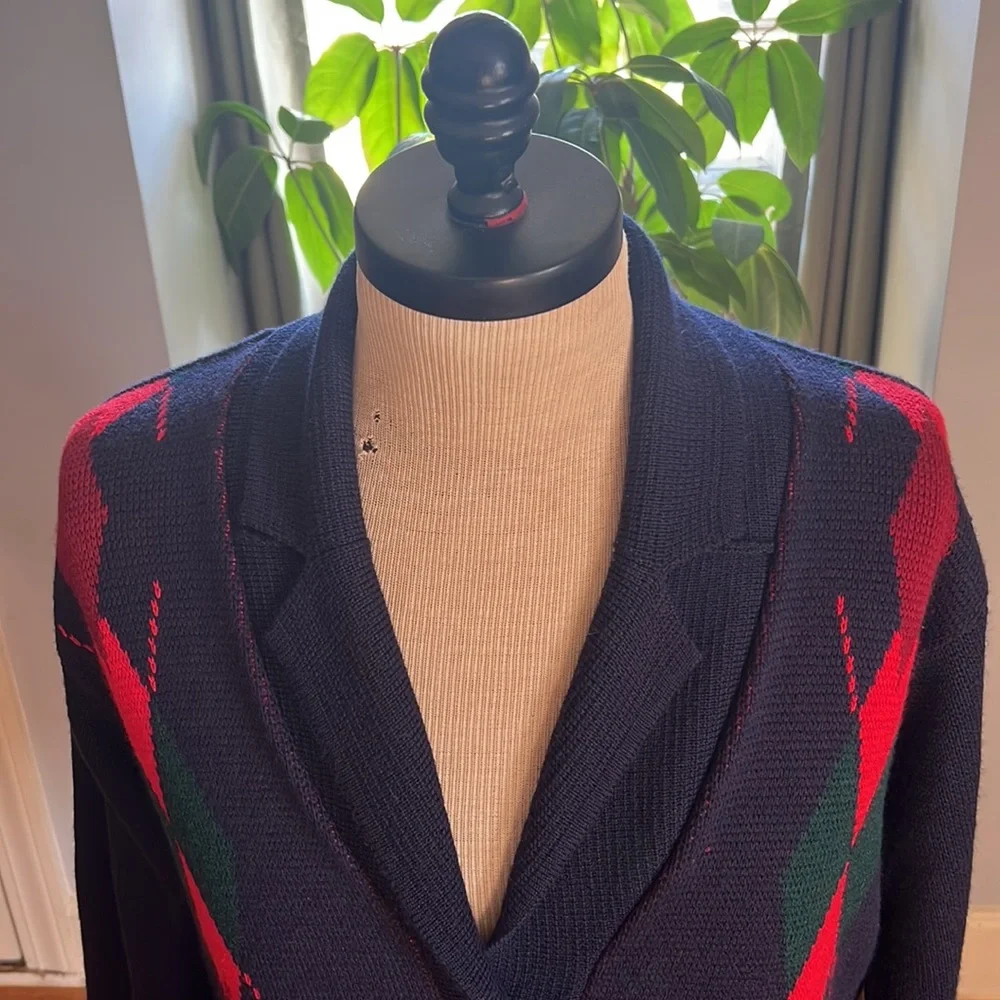 Pitlochry Wool Blend Cardigan Made in Scotland Navy Green Plaid Size Large - Picture 12 of 15